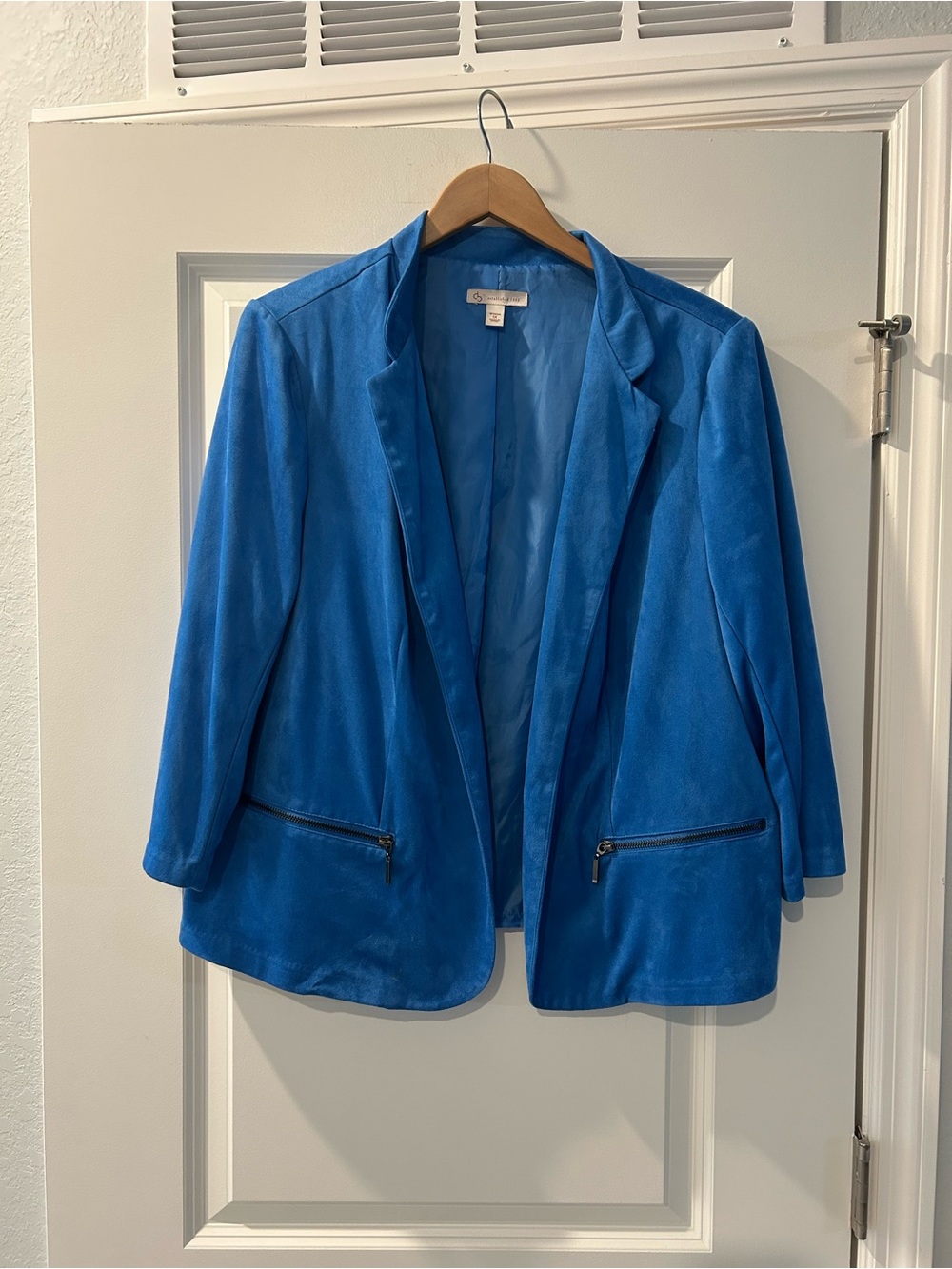 dressbarn Electric Blue Open-Front Blazer with Zip Pockets